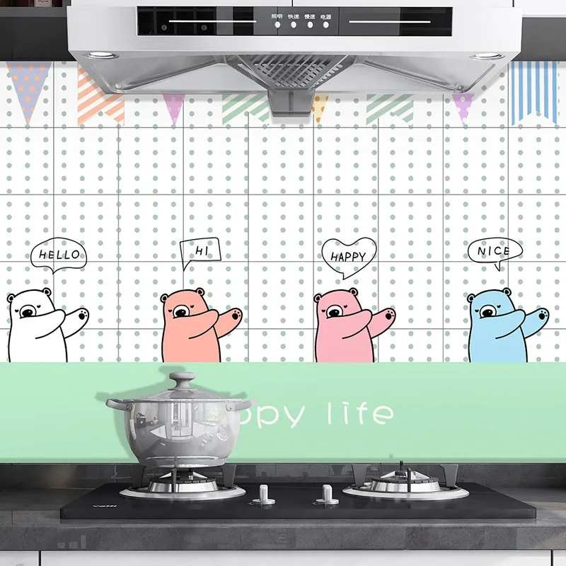 

Bear Kitchen Oil-proof Wall Stickers Waterproof Tile Cooker High Temperature Range Hood Refurbished Wallpaper Cabinet Stickers