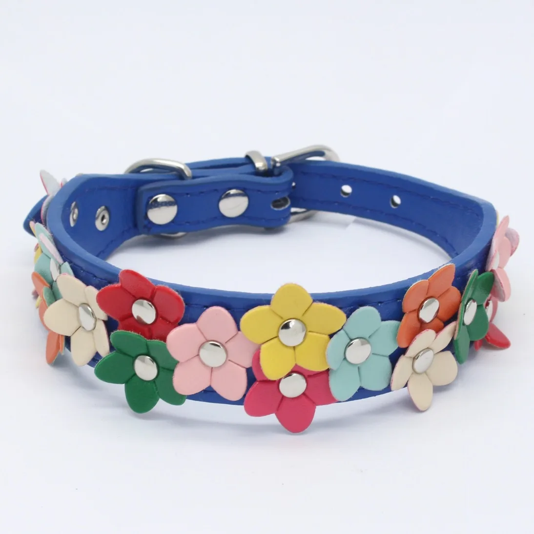 

4 Colors PU Leather Puppy Dog Colorful Flower Decoration Collar Two Row Cat Neck Strap For Pets Necklace Accessories Dropship