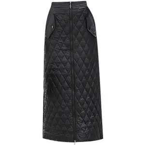 Зимние женские юбки, теплые хлопковые длинные юбки с высокой талией и молнией спереди, большие размеры 5XL