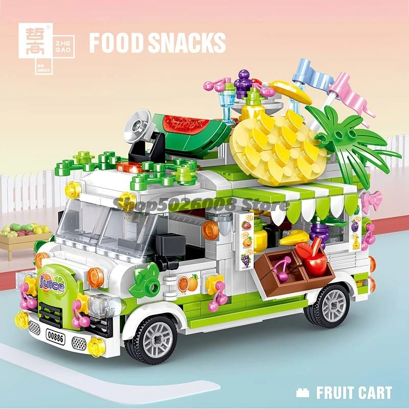Fruit Dessert Burger Sushi Gourmet Building Block Car Hot Pot Seaside Barbecue Street View MOC Puzzle Children Toy Creative Gift | Игрушки и