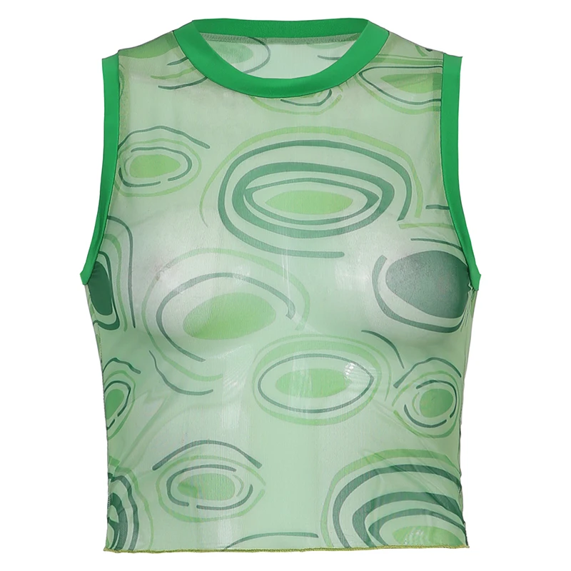 

Rockmore Paisley Mesh See Through Sleeveless Crop Top Women's Clothing T-Shirt y2k Harajuku O Neck T Shirts E girl Vintage Tees
