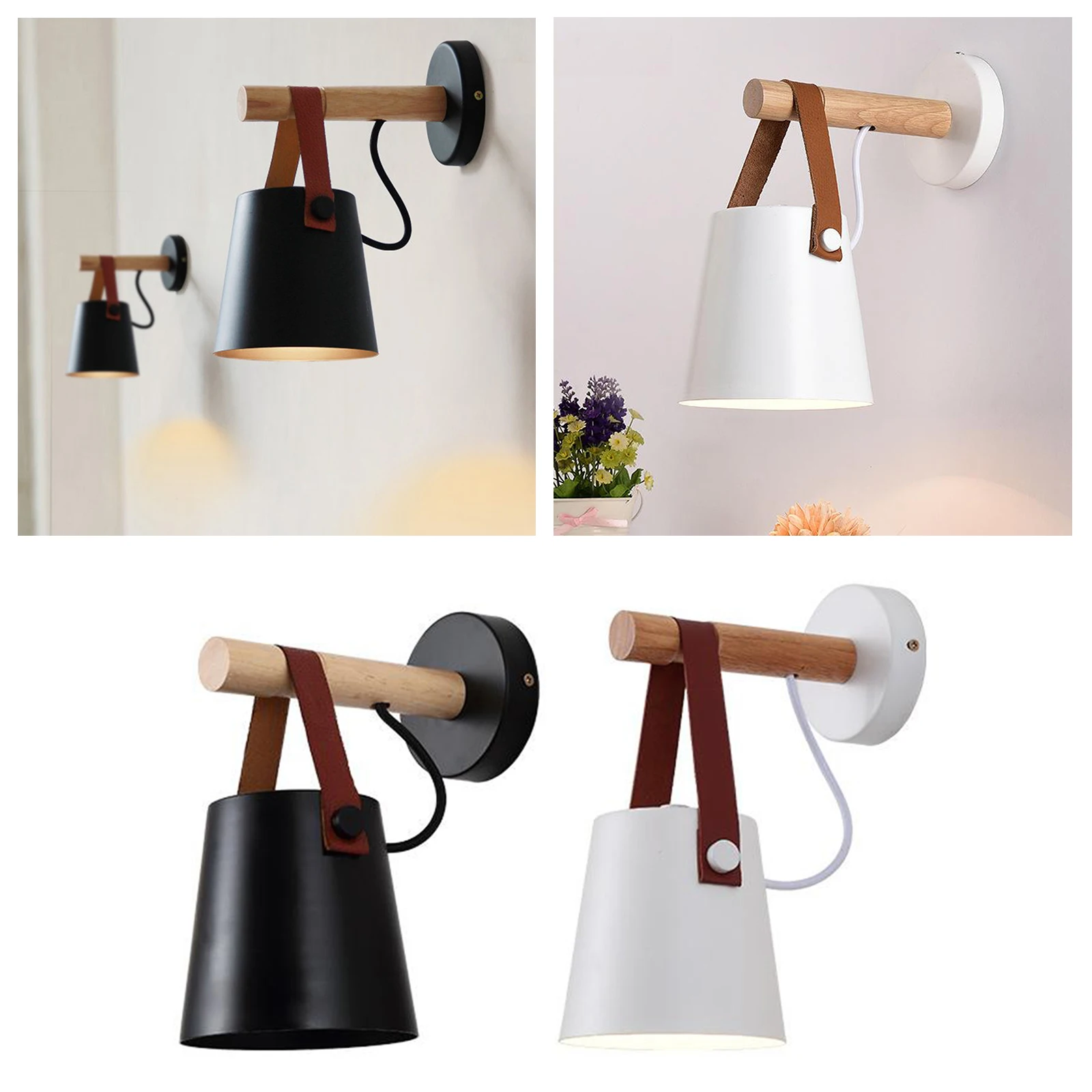 

Modern Wood Wall Lamp Bedside Sconce Night Lights Lampshade Without Bulb
