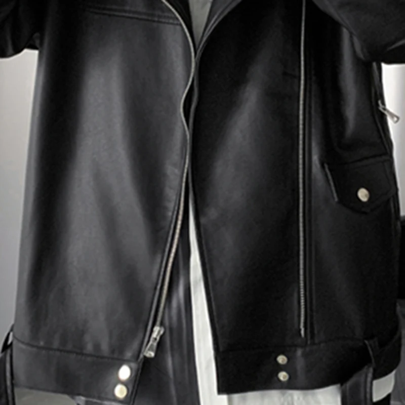Mauroicardi Spring Black Oversized Leather Biker Jacket Men Casual Loose Korean Fashion 2021 Faux leather Jackets for Men Brand images - 6