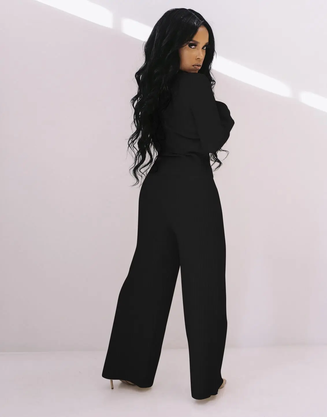 

Autumn winter ribbed lounge set Women long sleeve button up shirt+wide-leg trousers matching sets Khaki green pink women outfits