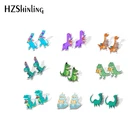 Новинка 2021 года, серьги-гвоздики в виде динозавров и книг, искусственная эпоксидная фотография для девушек