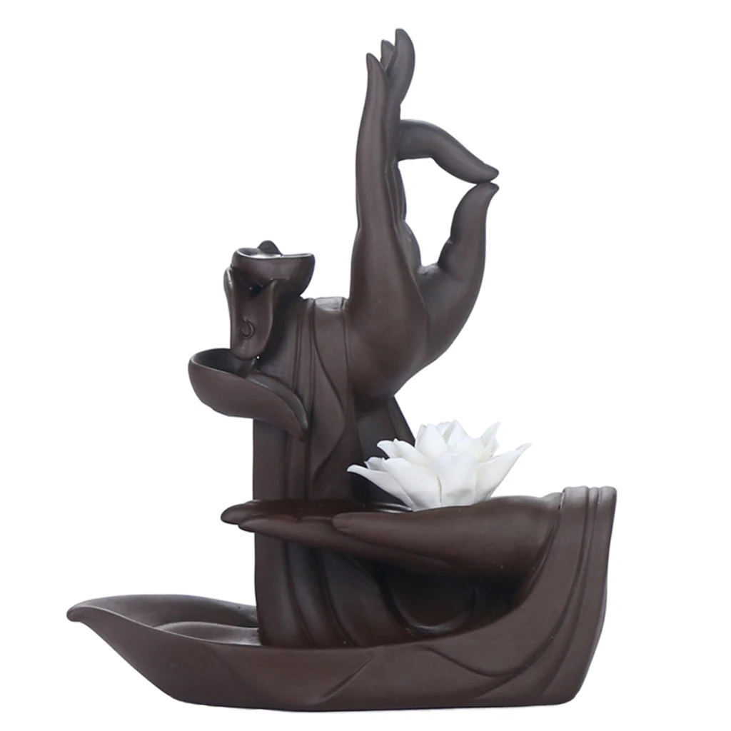

Ceramic Buddha Lotus Hand Shaped Backflow Incense, Incense Burner for Study Room Bedroom Yoga Home Shop Decor Tabletop Ornament