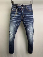 2021 new trendy brand dsquared2 mens washed and worn ripped paint dot motorcycle jeans streetwear men a509