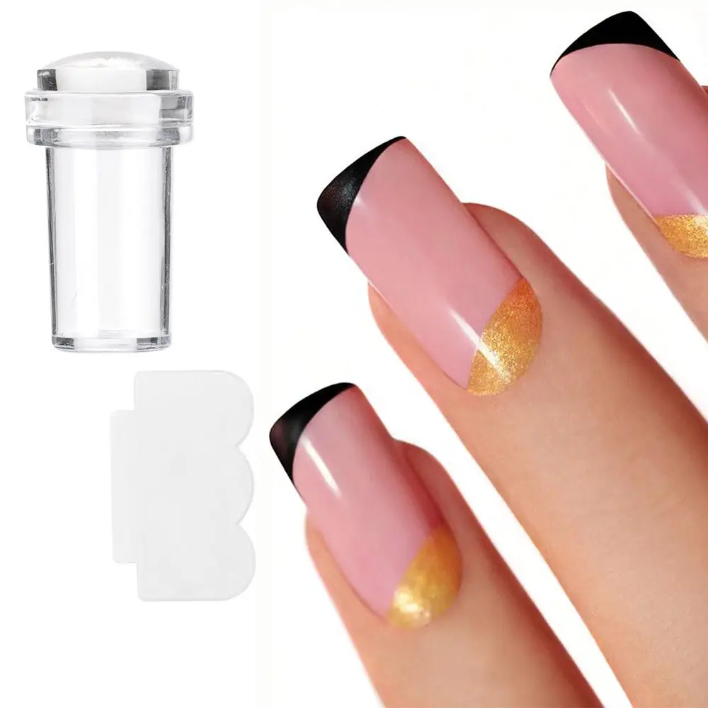 

2pcs New Transparent Jelly Silicone Nail Stamper Scraper Set for French Tips Nail Design DIY Stamping Mold Nail Plate Tools