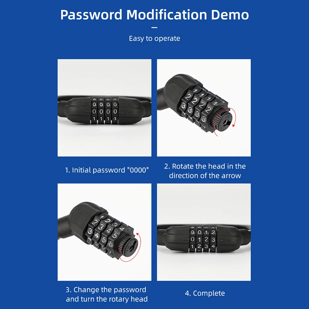 

New Cycling Security 4Digit Combination Password Bike Bicycle Cable Chain Lock With Anti-Theft Combination Password For Bike