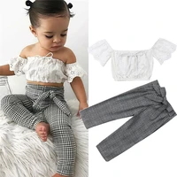toddler kids baby girls clothes set summer off shoulder lace crop top and long pants 2 7t cute lovely sweet streetwear outfits