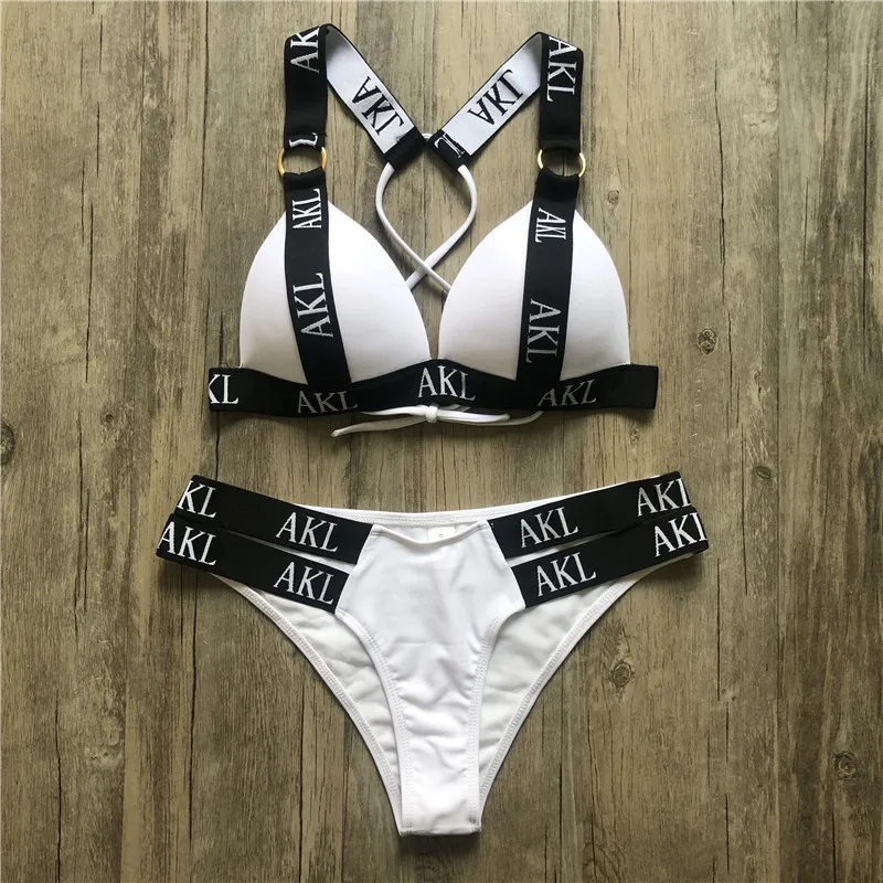 Sexy letter print swimsuit female Hardpack Push up bikini bandage swimwear women bathers Strap bathing suit Swimming suit