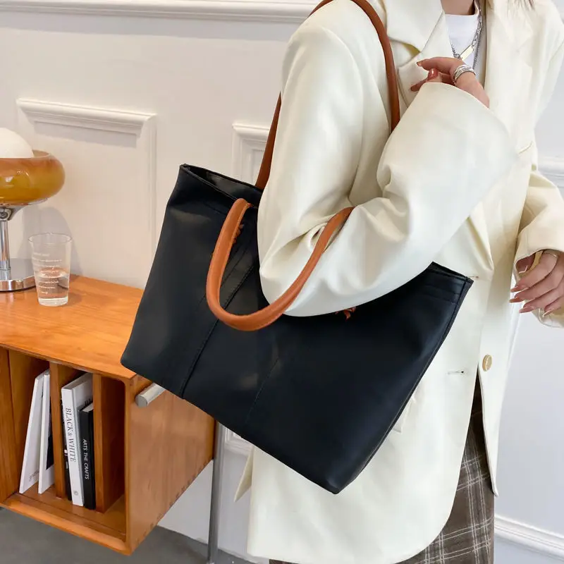 leather shoulder bags for women office handbags large black white tote bag with zipper 2022 new womens shoulder strap handbag free global shipping