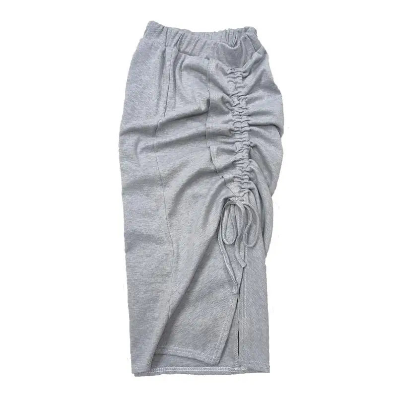 

Drawstring Ruched Women Midi Skirt Slit Solid Color High Waist Elegant Bodycon Sexy Streetwear Party Club Skirts Summer Clothes