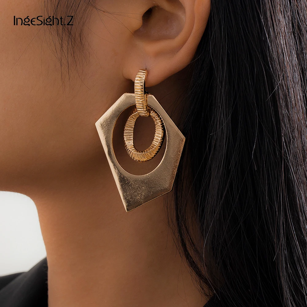 

IngeSight.Z Geometric Round Circle Irregular Metal Drop Dangle Earrings Fashion Long Chain Tassel Earrings Female Girls Jewelry