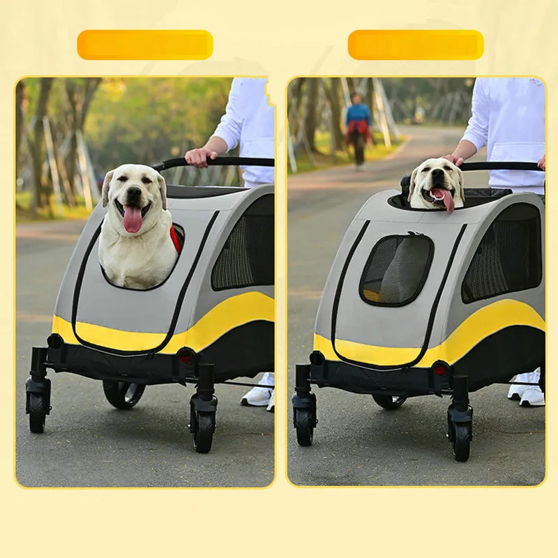 Medium Large Dog Cat Stroller, 4 Wheels Foldable Pet Travel Cart Jogger with Adjustable Handle, Load Capacity 132 LB