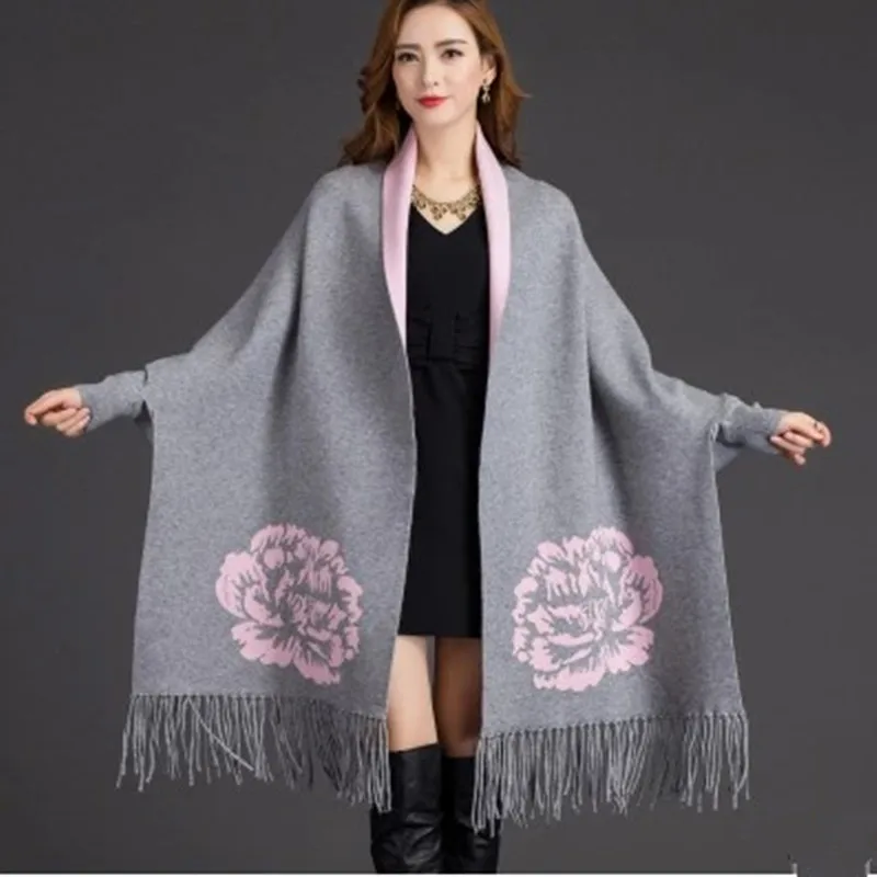 

Popular Style Fashion Imitation Mink Peony Scarf In 2018. Thickened Warm Long Sleeved Shawl, Fringe Double-sided Scarf