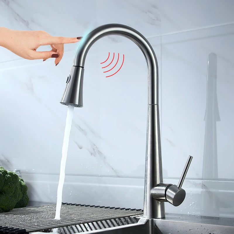 Смеситель кухонный с сенсорным управлением выдвижной кран из нержавеющей стали