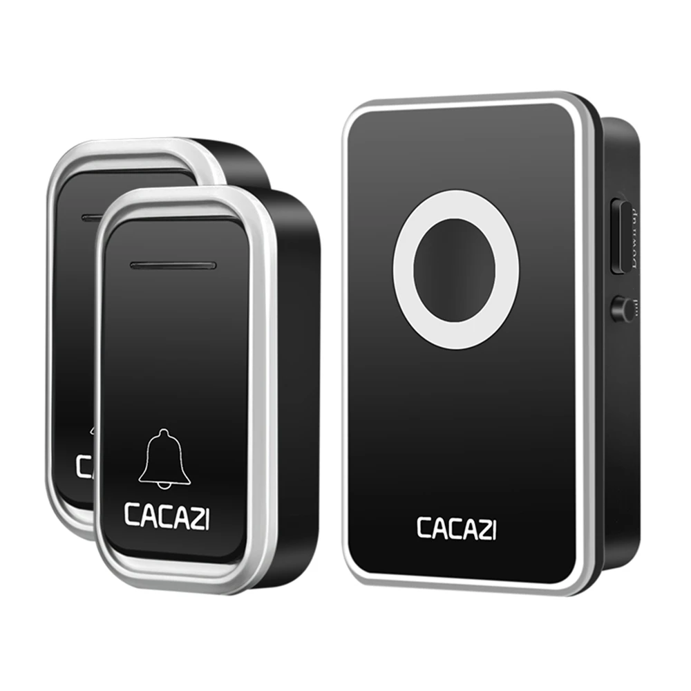 2 button 1 receiver Умный беспроводной дверной звонок CACAZI, водонепроницаемая Батарейная кнопка, дистанционный светодиодный светильник на 300 м, домашний дверной звонок, 38 колокольчиков, вилка стандарта США, ЕС, Великобритании - Цвет: 2 button 1 receiver