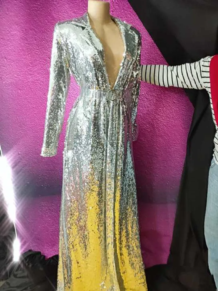 Женское длинное пальто с блестками серебристыми | Женская одежда