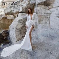 thinyfull simple high side slit boho wedding dress long floor length backless princess bridal bride gowns long formal dresses