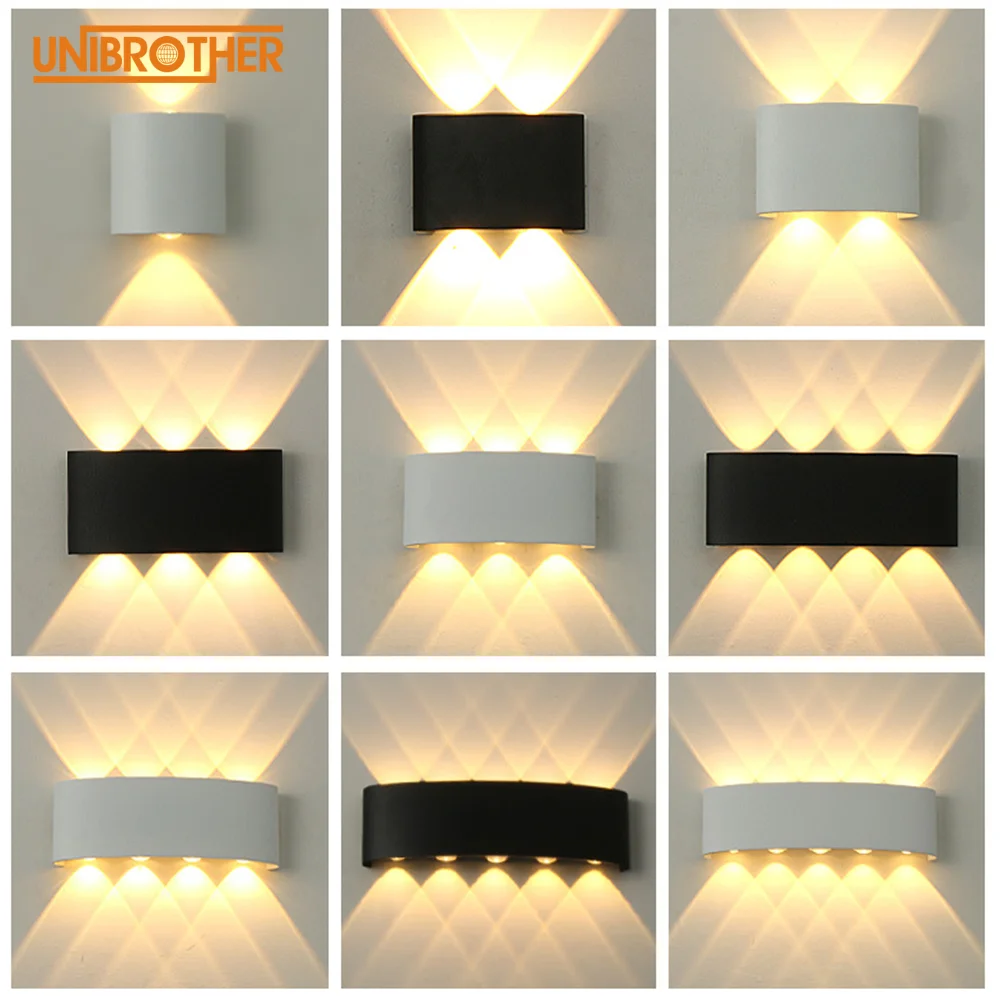 

Wall Lamp Led Aluminum Outdoor Indoor Ip65 Up Down White Black Modern for Home Stairs Bedroom Crystal Wall Light