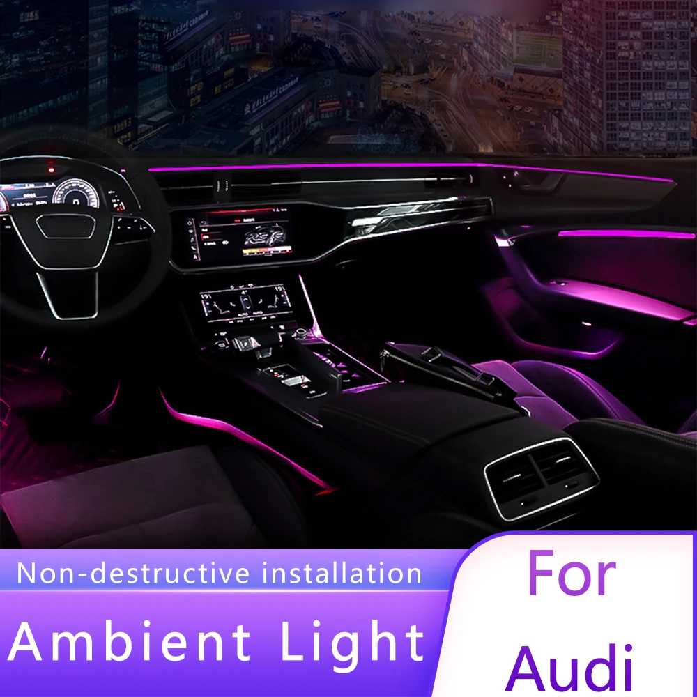 

Для audi a6 a5 a7 q5 2017 2019 автомобильный интерьерный декоративный светодиодный дверной светильник в полоску атмосферный светильник с цветами RGB