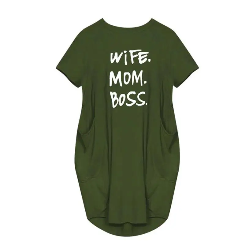 Черные платья для женщин Свободные мама с надписью Boss печати Платье Весна Щур
