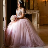 sweet pink quinceanera dress princess ball gown v neck off shoulder appliques sequins beads party sweet 16 vestidos de 15 a%c3%b1os