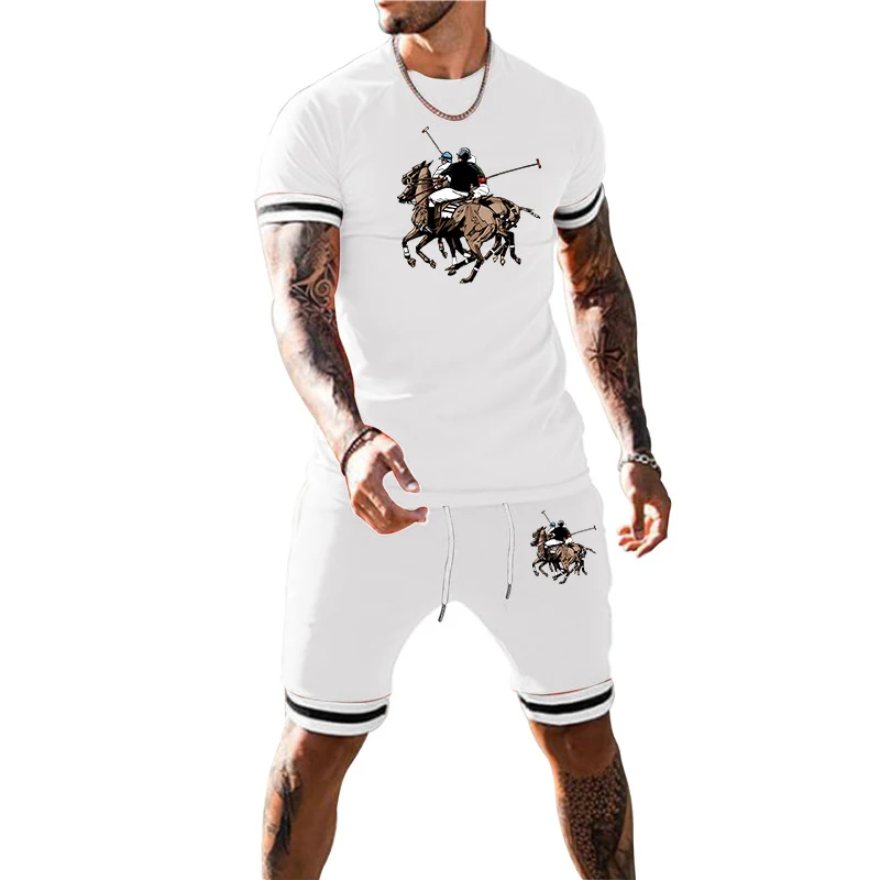 

Комплект спортивной одежды для мужчин, дышащая футболка с коротким рукавом и шорты с принтом, повседневная одежда, костюм для баскетбола и т...