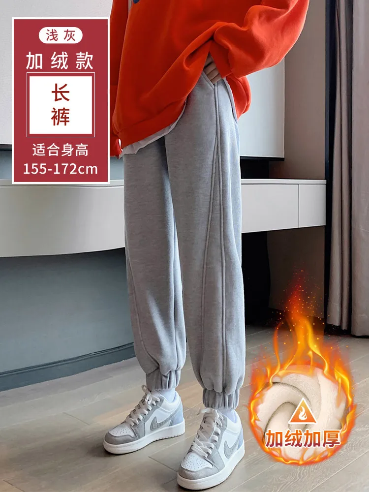 

Plus Velvet Sports Pants Women's Autumn Winter 2021 New Loose Straight Casual Pants Thickened Gray Beam Foot Guard Pants Win