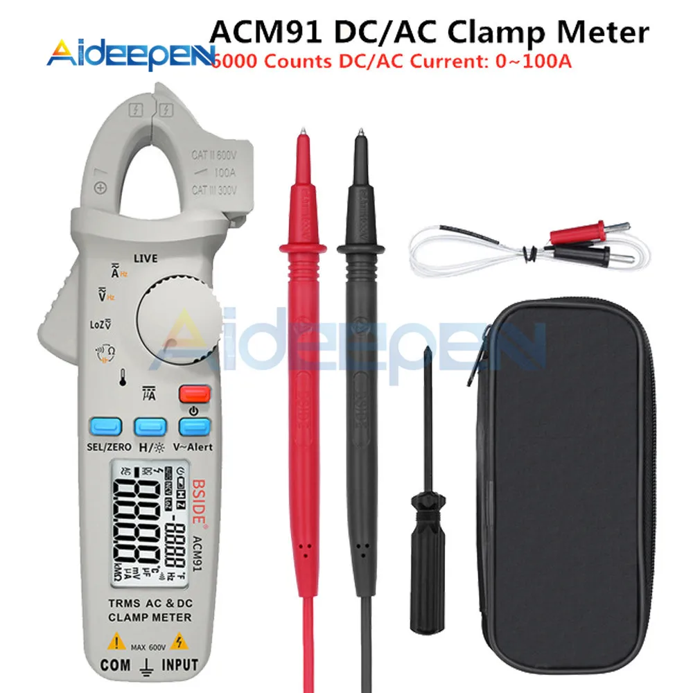Grey BSIDE ACM91 True RMS мини цифровой клещи постоянного тока переменного тока 100A 1mA точность ремонт автомобиля Амперметр Вольтметр NCV тестер мультиметр - Цвет: Grey