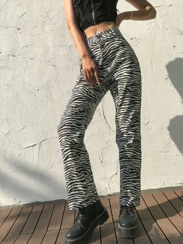 Женские широкие брюки-багги с принтом зебры и высокой талией | Женская одежда