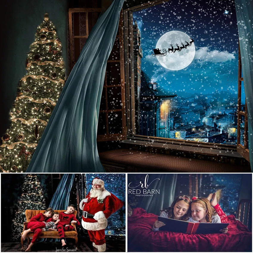 Рождественский фон для фотосъемки зимняя Снежинка Рождественская Луна ночное