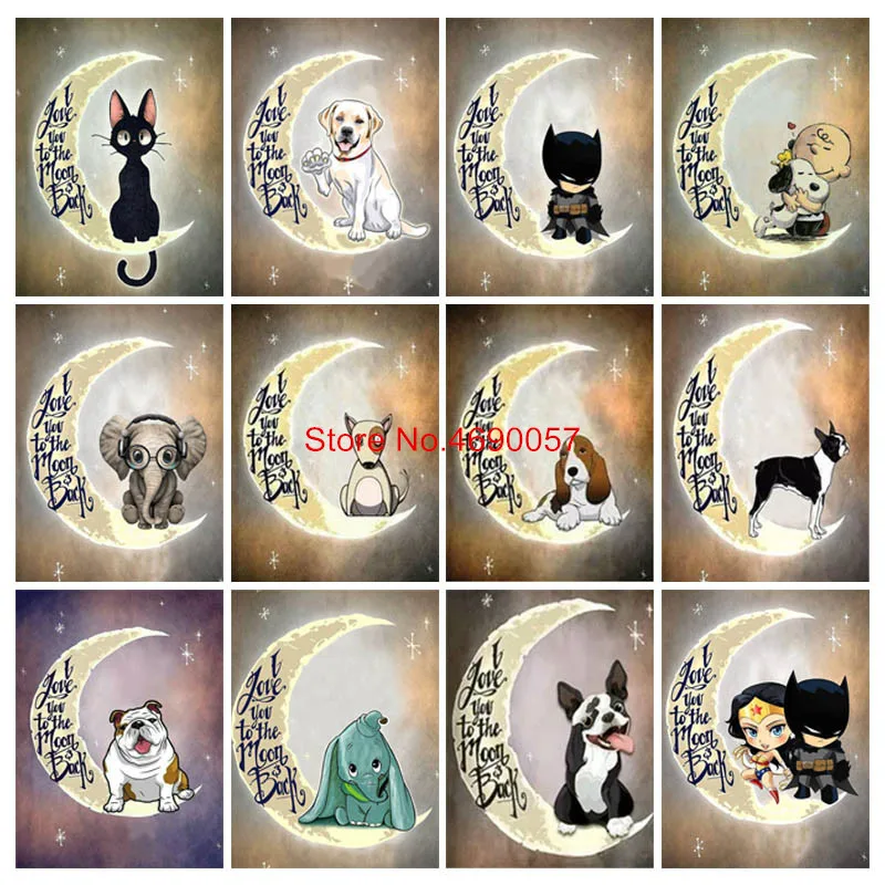 

Камни в форме ромба/Набор для рисования с круглыми камнями и полотном алмазов картина Кот 5D DIY Алмазная вышивка с Луной крестом мозаика Стра...