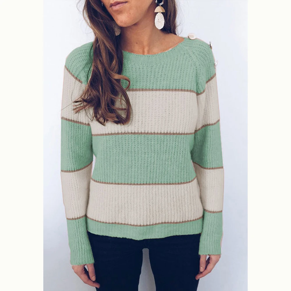Women Long Sleeve Striped Sweater Autumn Winter Warm Knitted Pullovers and Sweaters Casual Knitwear Jumper Sueter Mujer Invierno | Женская