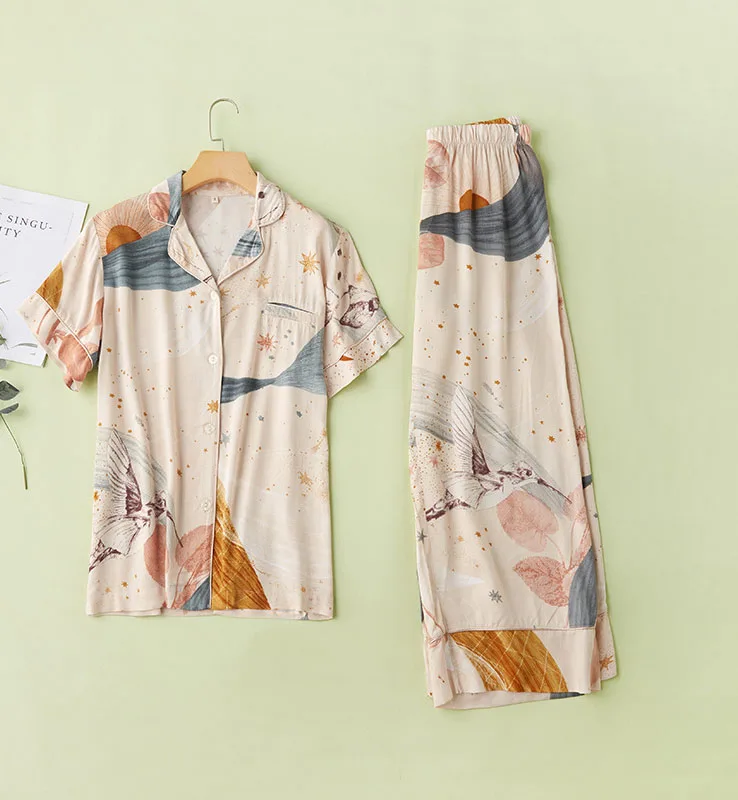 Пижама женская хлопковая с коротким рукавом и принтом звездного неба | Женская