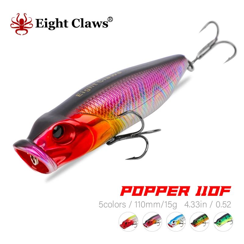

EIGHT CLAWS 110mm 27g Plastic Hard Popper Fishing Lure Topwater Isca Artificial Bait Crankbait Wobbler Pesca Leurre Bass Pike