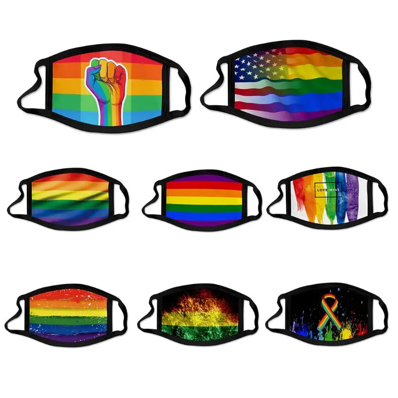 

Adult Kids LGBT Gay Lesbian Flag Mouth Mask Rainbow Striped Print Ice Silk Washable Earloops Face Cover