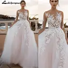 Женское свадебное платье с цветочной аппликацией, розовое платье с круглым вырезом и открытой спиной, трапециевидного силуэта, тюлевые наряды для тренировок, 2022