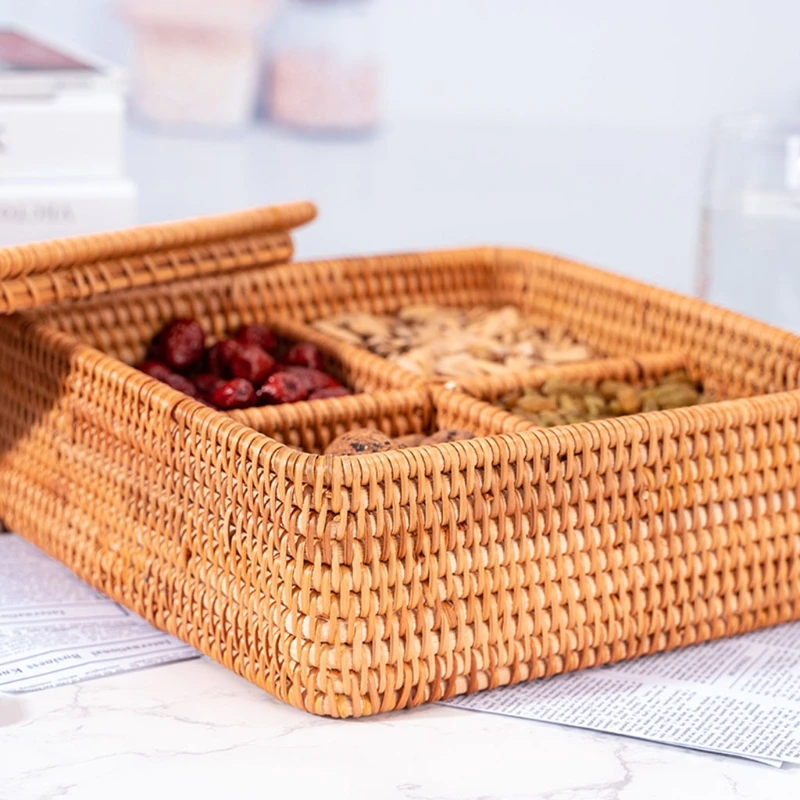 

Square Hand Woven Rattan Basket Fruit Food Storage Kitchen Candy Snacks Display 37MF