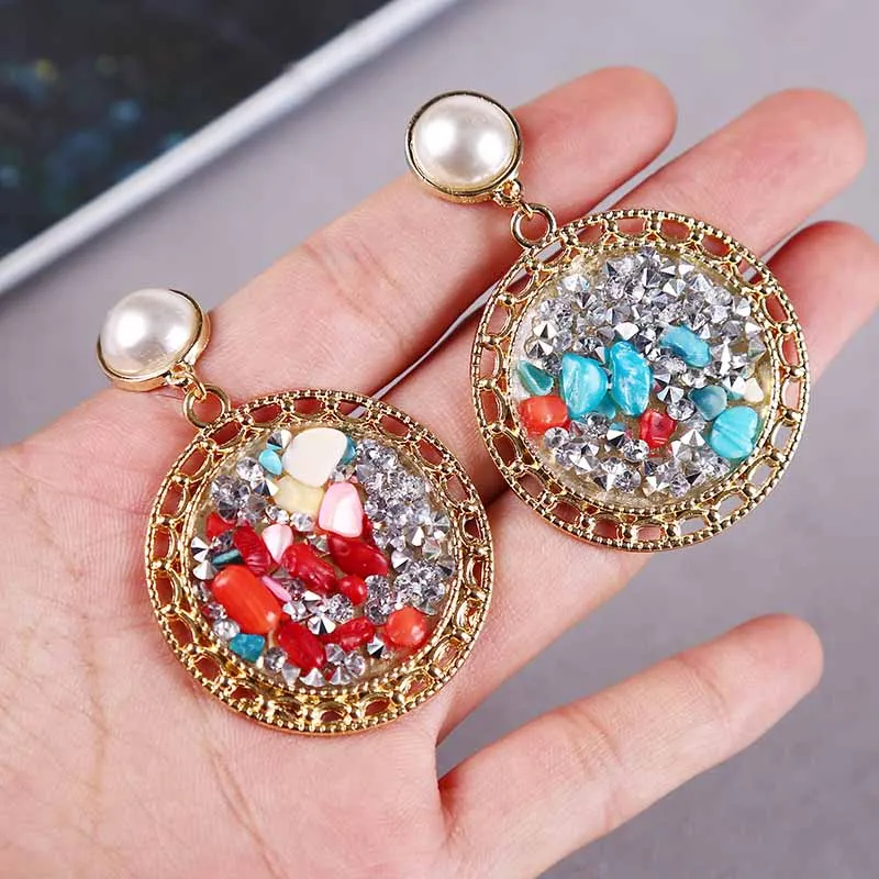 Модные женские Винтажные висячие серьги Стразы из натурального камня для женщин