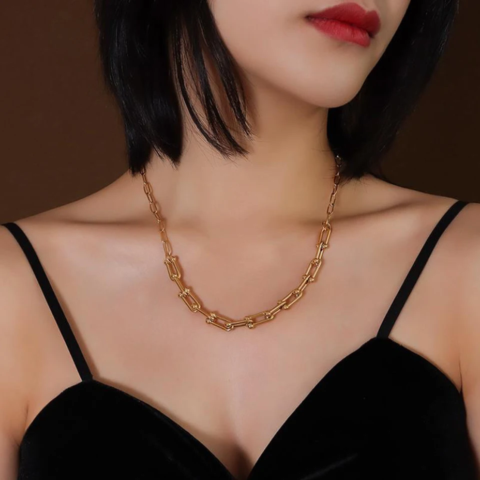 Женские U-образные ожерелья и браслеты ручной работы из нержавеющей стали с