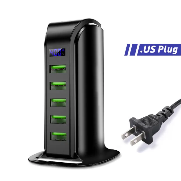 5 портов Мульти USB зарядное устройство концентратор светодиодный дисплей док-станция для зарядки с USB универсальный мобильный телефон Настольный настенный домашний зарядное устройство s EU UK Plug - Тип штекера: США
