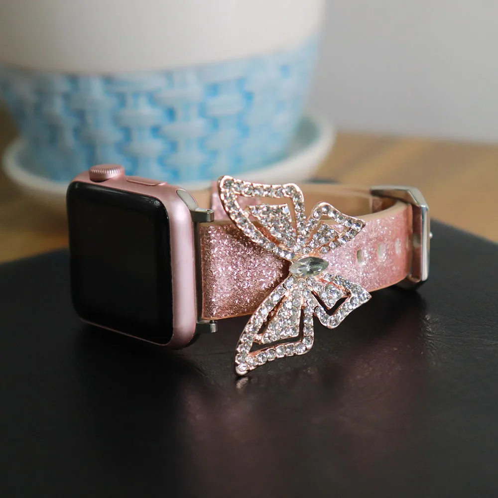 MS Сияющий бриллиант ремешок с бабочками для наручных часов Apple watch 42 мм 38 Версия 44