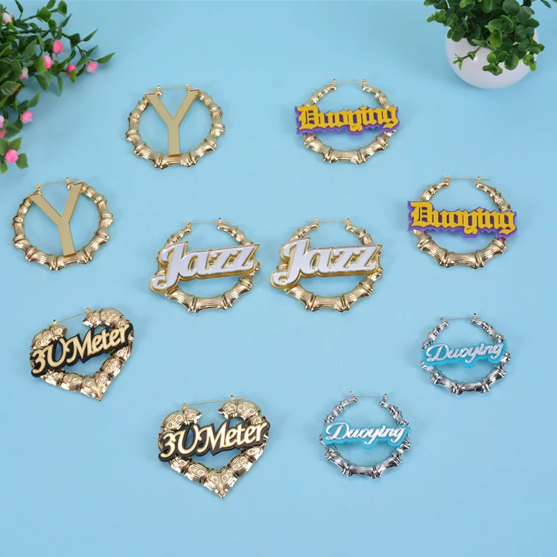 Duoying хип-хоп бамбуковый акриловый стиль индивидуальные серьги сексуальный