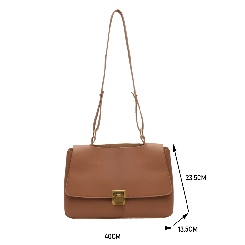 

Casual PU Leather Shoulder Messenger Bag Lady Fashion Large Capacity Shopping Handbag Portable Solid Color Street Travel Satchel