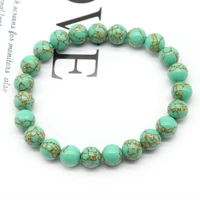 natural turquoises stone high quality green golden stripes bracelet flexible charms beaded bracelet yoga bracelet for women