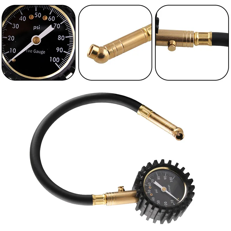 

Motorcycle Heavy Duty Tire Pressure Gauge With 4 Tyre Valve Caps For Any Car Truck Motorcycle