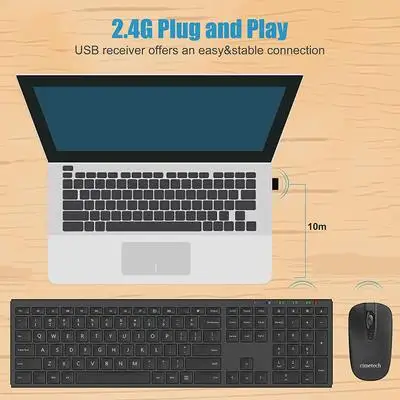 Ультра тонкая беспроводная клавиатура и мышь 2 4G с бесшумной зарядкой подходит