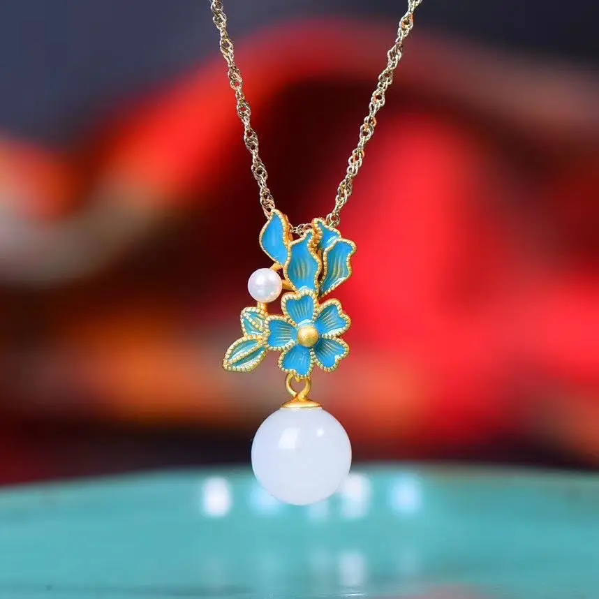 

Дизайнерские оригинальные серьги в новом стиле с белым нефритовым жемчугом и фарфоровой инкрустацией, элегантные и благородные женские ук...